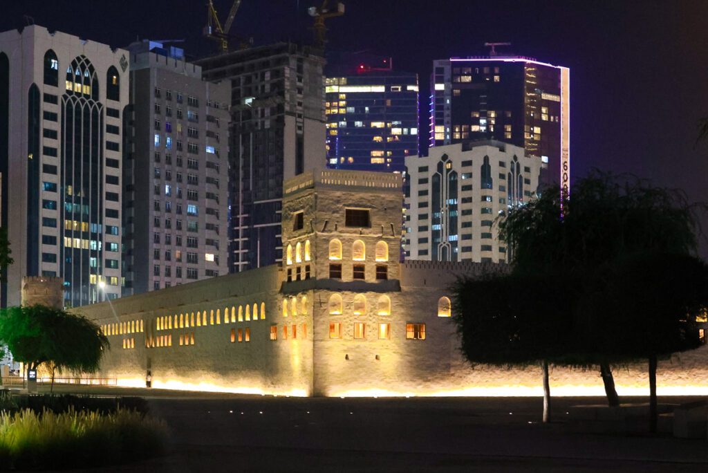 Qasr Al Hosn fort lit up at night