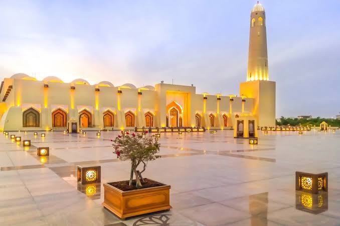 State Grand Mosque courtyard at dusk