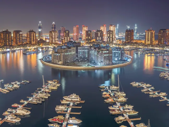 The Pearl-Qatar marina at night