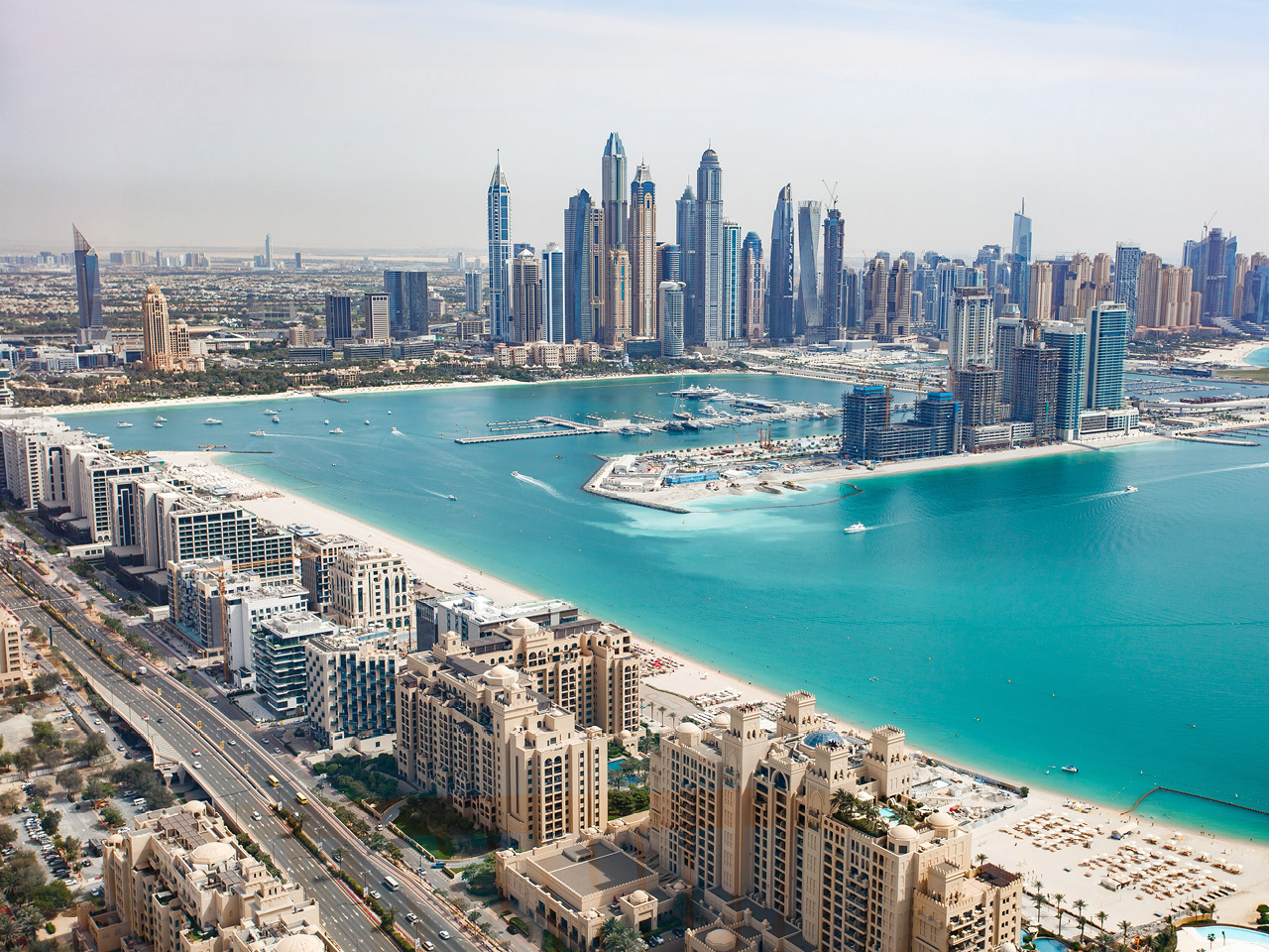 Dubai Marina skyline with beach in the foreground