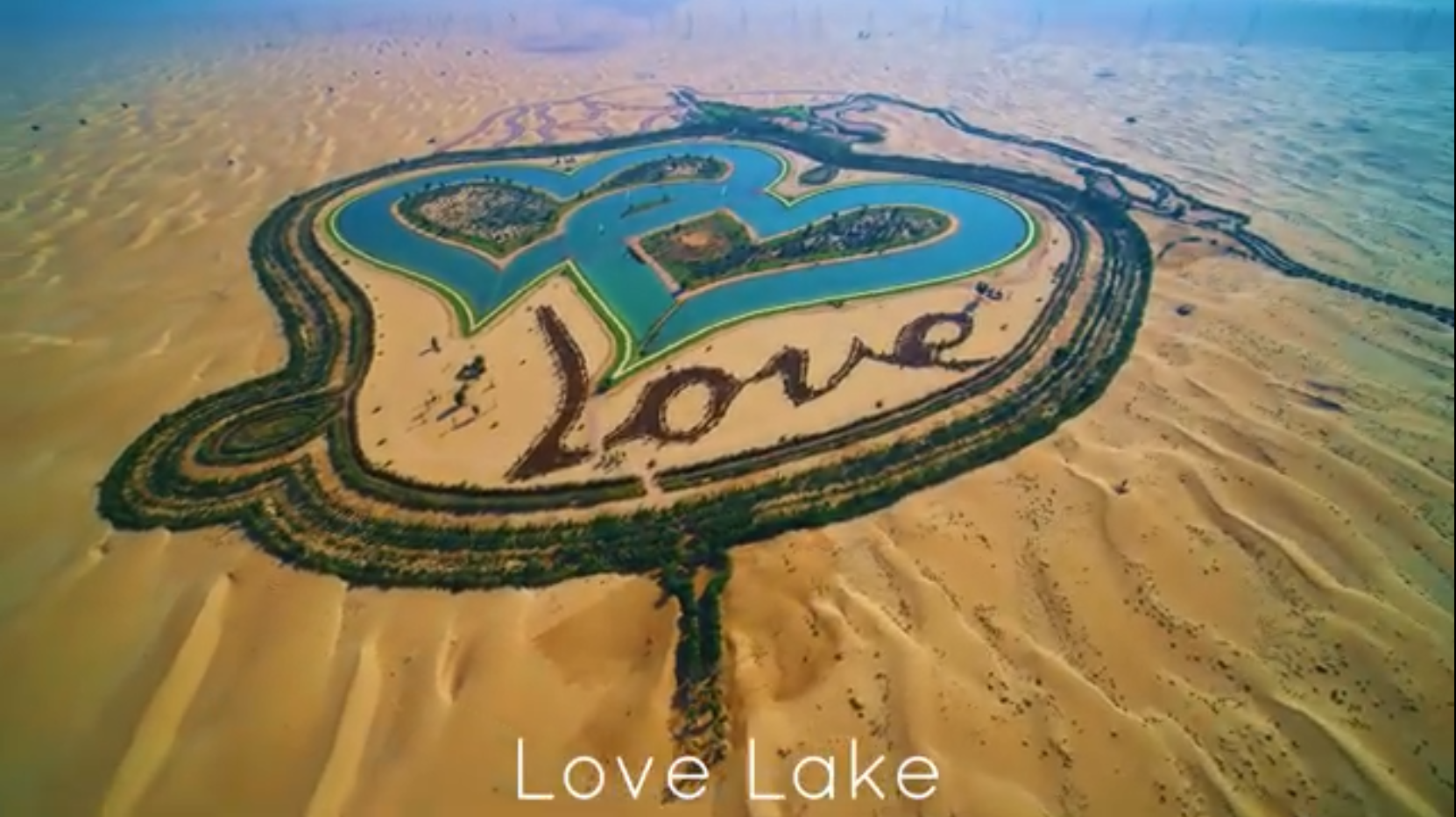 Love Lake, a heart-shaped lake in the Dubai desert