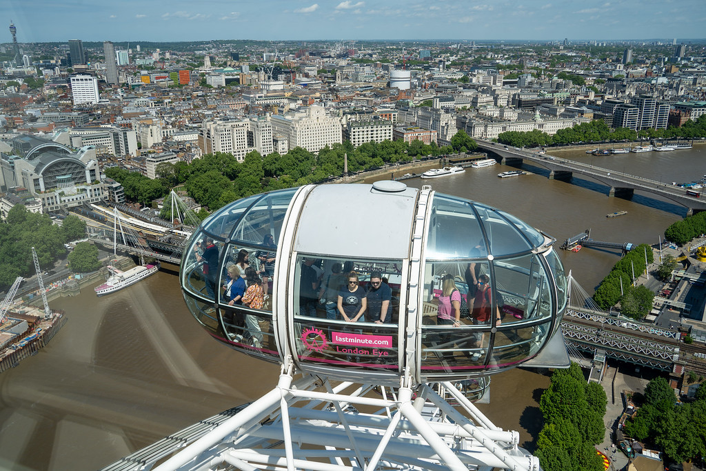 Inside a London Eye capsule looking out over the Thames