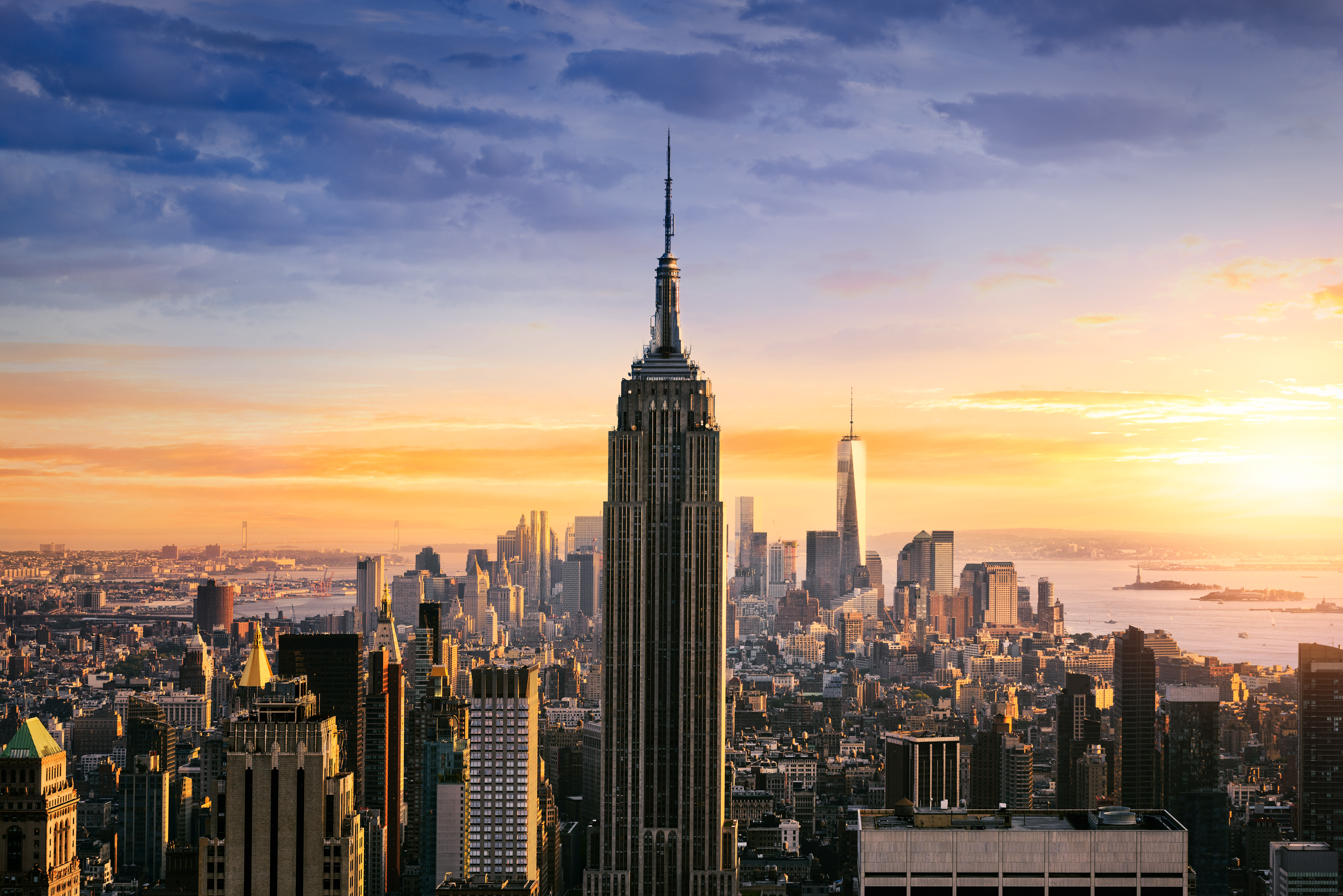 Empire State Building and Lower Manhattan at sunset