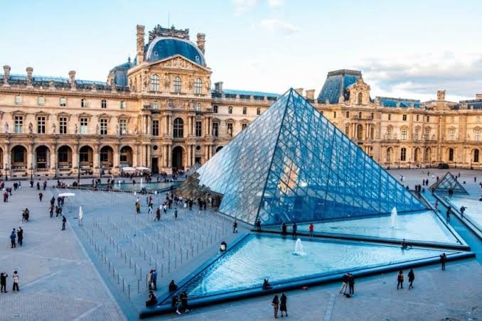The glass pyramid at the Louvre Museum